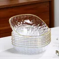 Lot de 8 petites assiettes blanches transparentes avec bord doré et texture diamantée - Blanc Transparent (8 PC)