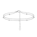 Minimalistisches S925 Sterling Silber Doppelarmband mit polierten Silberperlen - Silberner Stil (SB200-P)