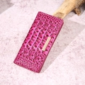 Fashionable rose red crocodile embossed faux leather wallet with gold metal buckle - Dragon Fruit