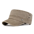 Washed khaki cotton military flat top cap with side metal air vents and NEW logo plate - Adjustable / Khaki