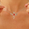 Thorn rose pendant necklace with red gemstone in dark romantic aesthetic silver finish - Thorn Rose (1822)