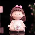 Cute resin girl figurine with pink bow and white dress holding a kitten decor - B105-C Cross-legged Meditation