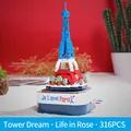 Eiffel Tower building block music box with 316 pieces in French flag colors - Eiffel Tower Dream Music Box