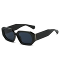 Vintage black thick frame square sunglasses with hexagonal edges and gold metal accents - Black Frame Black Grey Lens