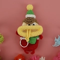 Handmade crochet sausage mouth key case in red with green hat and yellow lips - Red Christmas Curly Hair