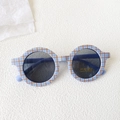 Kids round sunglasses with light blue plaid frame and dark grey polarized UV400 lenses - Violet Blue