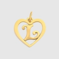 Minimalist gold heart-shaped stainless steel pendant with floating letter L charm - L