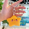 Plush yellow star keychain accessory with cute embroidered face and silver metal clasp - Orange Star with Silver Clasp