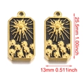 Rectangular stainless steel tarot pendant with golden sun and sunflower embossed design - Style F