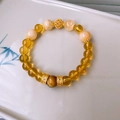 Elegant beaded bracelet with amber fluorite, tiger eye stone and gold hollow charms - 50# Gold Ball