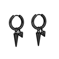 Punk style black titanium steel hoop earrings with double spike pendants for men and women - Style 7 Black Single