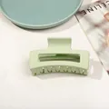 Large matte light green hair claw clip with geometric hollow design for thick hair - 8.5cm Rectangular - Matte Grey Green
