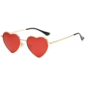 Retro heart-shaped sunglasses with red lenses and slim golden metal frame design - Gold Frame Ocean Red Lens C7