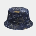 Reversible navy bucket hat with gold celestial sun and moon print in vintage cotton canvas - M (56-58cm) / 30# Vintage Celestial Sun Moon