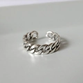 Vintage 925 sterling silver Cuban chain link open ring with adjustable minimalist design - JZ0357-Cuban Chain