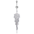 Silver belly button ring with butterfly rhinestone tassels on a clean white background - Multilayer Rhinestone Tassel JE017