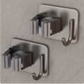 Self-adhesive stainless steel mop holder with grey rollers and extra hooks, 2-pack set - Square Base Hooks 2 Pack / Gunmetal