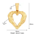Gouden hartvormige hanger met vleugeltextuur en hol ontwerp, maat 20 mm x 29 mm - L255175-Gouden Hartvleugels