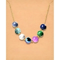 Golden wish necklace with colorful stones and evil eye charm on a display card - Evil Eye with Natural Stones