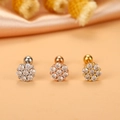 Dettaglio di orecchini a fiore in argento, oro rosa e oro con zirconi cubici incastonati - 7# Fiore / Argento