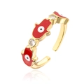 Detalle del anillo mano de Fátima chapado en oro 18K con esmalte rojo y circonitas - Abierto Ajustable / Rojo