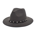 Detail of dark grey wool fedora hat featuring silver rivets and studs on black band - M (56-58cm) / Dark Gray