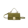 Elegant olive green leather crossbody bag with gold round clasp and top handle - Green