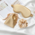 Three-piece golden satin sleep set including eye mask, scrunchie and drawstring pouch - Gold 3-Piece Set