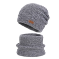 Ensemble bonnet et tour de cou en tricot gris foncé avec doublure polaire chaude - Ensemble deux pièces / Gris clair
