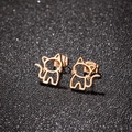 Minimalist hollow cat stud earrings in rose gold finish on a black glitter background - Cat Shape (690) / Rose Gold