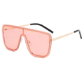 Pink oversized shield sunglasses with gold metal frame and semi-transparent lenses - Gold Frame Pink Lenses