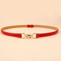 Slim red leather waist belt for women with a polished gold interlocking metal buckle - Interlocking Buckle (19248) / Red
