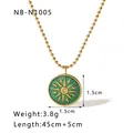 Macro detail of French vintage sunburst pendant necklace with green enamel and white zircon - Round Sun Flower