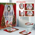 Christmas 4-piece bathroom set with festive reindeer and tree patterns on shower curtain - Christmas Snow Scene (24-1) - 3 Piece Mat Set