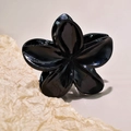 Glossy black plumeria flower hair claw clip with 7cm size for women's elegant styling - Black 8cm