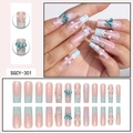 Pink and blue coffin fake nails with golden butterfly, flowers, and rhinestones décor - SGCY-301 / Glue Type