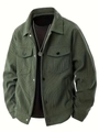 Dark green corduroy jacket for men featuring a classic button-down front and chest pockets - S / Army Green