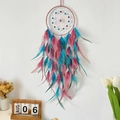Pink and blue gradient handmade dream catcher with feathers and beads wall hanging - Stellar Berry