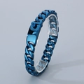 Men's 12mm Cuban link bracelet in blue stainless steel with a flat metal ID tag - Blue