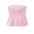 Chic pink strapless peplum tube top with ruffled hem for a feminine spring style - S / Pink