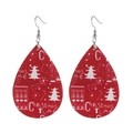 Close-up of red teardrop leather earrings featuring festive Christmas Time text and texture - Red Base 'Christmas Time' Text