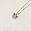 Silver chain necklace featuring a sparkling French Bulldog pendant with clear and black zircons - Silver Cat Head