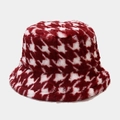 Bob d'hiver en peluche avec un motif pied-de-poule classique rouge et blanc - M(56-58cm) / Bordeaux