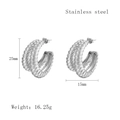 Silver geometric C-shape stainless steel ribbed earrings with 25mm x 15mm size details - Silver Style (LE3526)