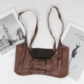 Brown vintage style leather corset belt with silver adjustable buckles on white background - Coffee (75cm)