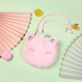 Pink plush unicorn crossbody bag for girls with soft faux fur and metallic horn detail - Pink