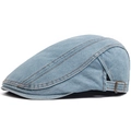 Light blue denim beret hat with orange contrast stitching and adjustable metal buckle - Adjustable / Light Blue