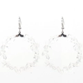 Close-up of circular hoop earrings with colorful irregular natural stone beads - White Crystal