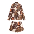Women's beach vacation set with paisley long sleeve shirt and loose high waist shorts - XS / White