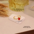 Adjustable golden crown ring with red heart glass stone and rectangular accents - Side Diamond Heart Style (1#)